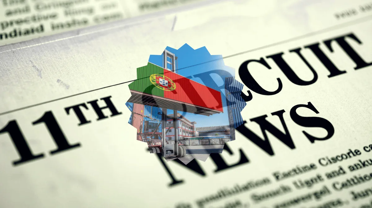 11th Circuit Tariff News headline featuring an import/export shipping container on a crane