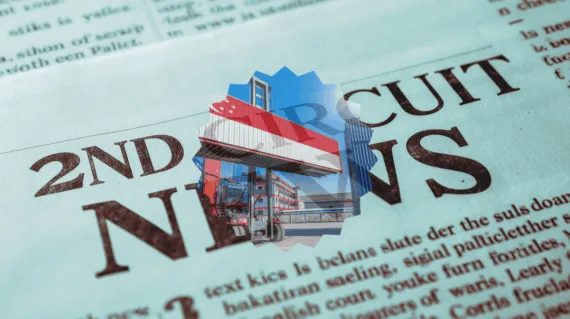 2nd Circuit Tariff News headline featuring an import/export shipping container on a crane